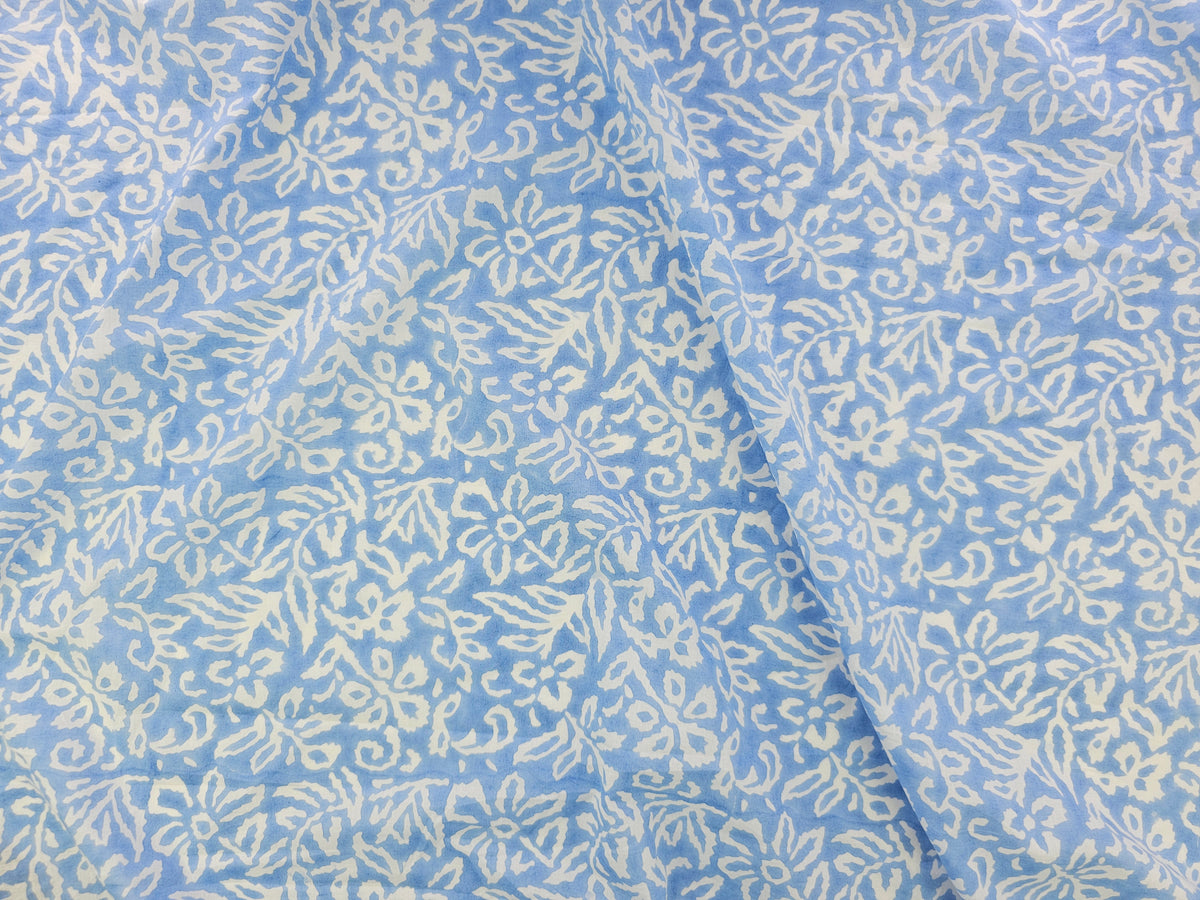 Hand Block Print Cotton Fabric – Blue Botanical Abstract | Misty Botanica