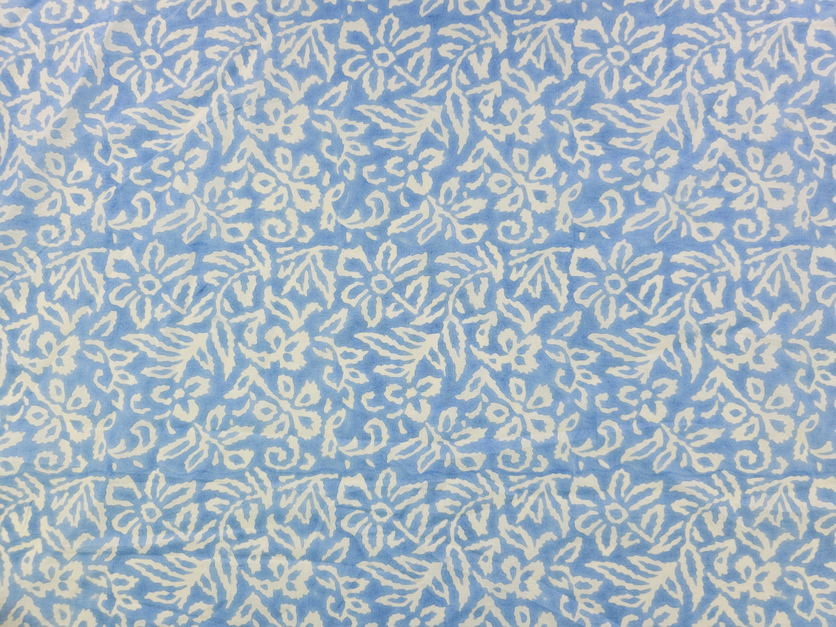 Hand Block Print Cotton Fabric – Blue Botanical Abstract | Misty Botanica