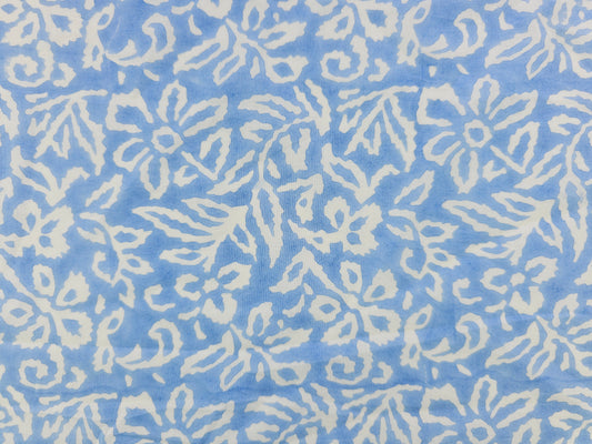Hand Block Print Cotton Fabric – Blue Botanical Abstract | Misty Botanica