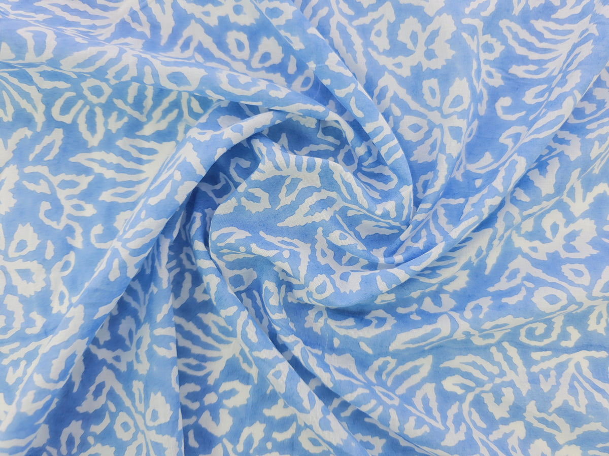 Hand Block Print Cotton Fabric – Blue Botanical Abstract | Misty Botanica