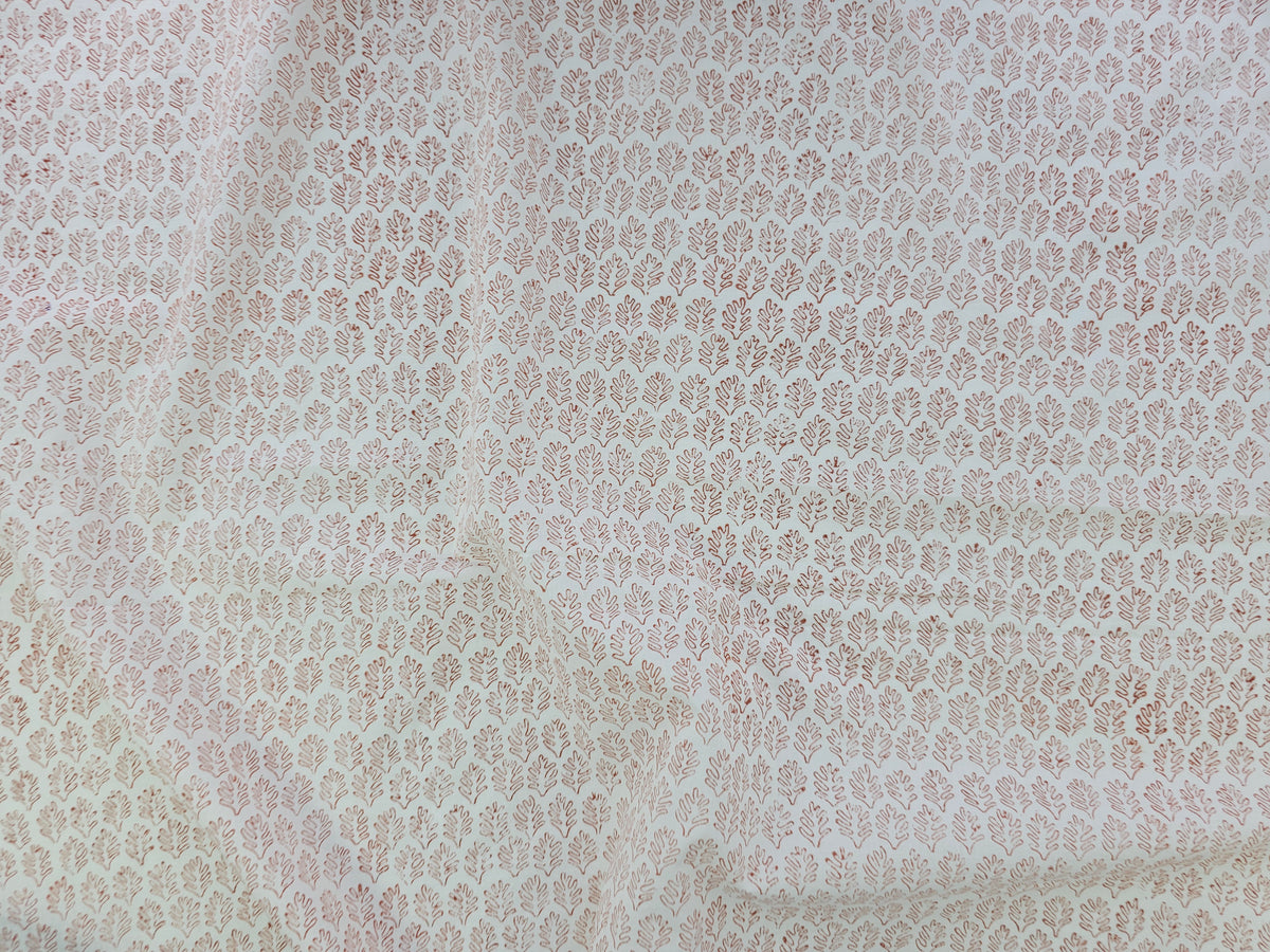 Hand Block Print Cotton Fabric – Ivory Leaf Motif | Ivory Petals