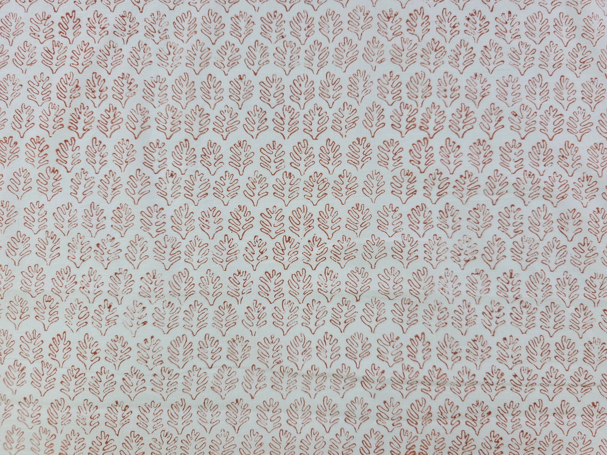 Hand Block Print Cotton Fabric – Ivory Leaf Motif | Ivory Petals