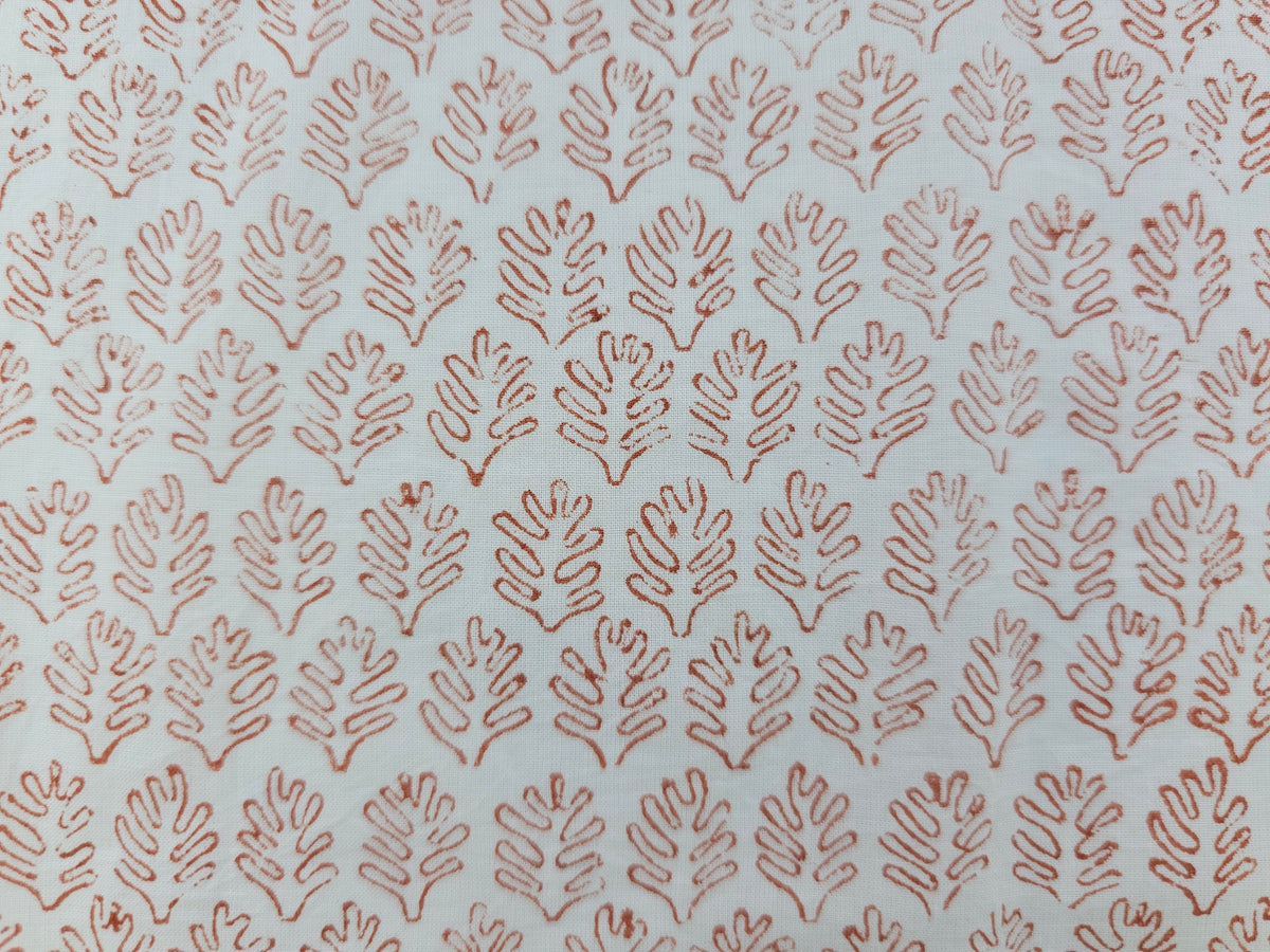 Hand Block Print Cotton Fabric – Ivory Leaf Motif | Ivory Petals