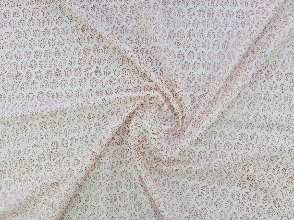 Hand Block Print Cotton Fabric – Ivory Leaf Motif | Ivory Petals