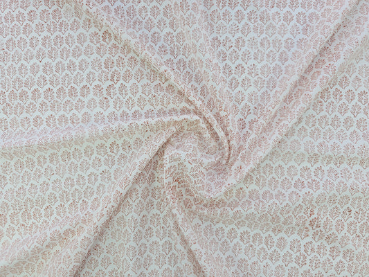 Hand Block Print Cotton Fabric – Ivory Leaf Motif | Ivory Petals
