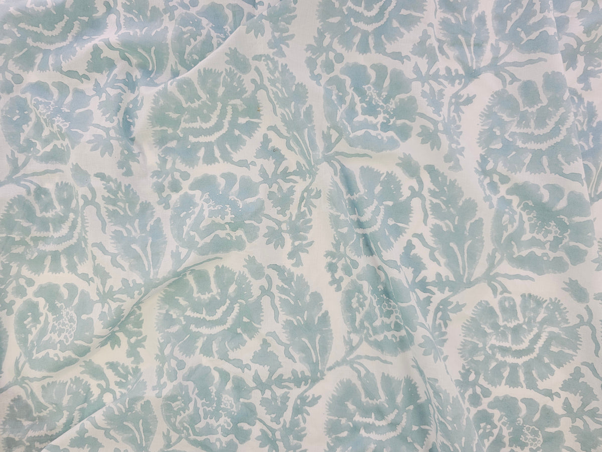 Hand Block Print Cotton Fabric – Mist Blue Botanical | Silver Mist