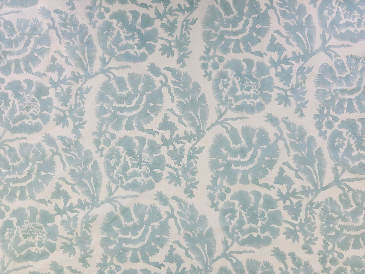 Hand Block Print Cotton Fabric – Mist Blue Botanical | Silver Mist