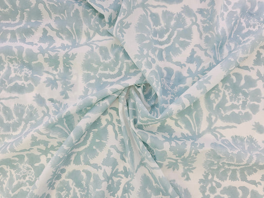 Hand Block Print Cotton Fabric – Mist Blue Botanical | Silver Mist