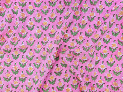 Hand Block Print Cotton Fabric – Pink Floral Motif | Pink Blossom