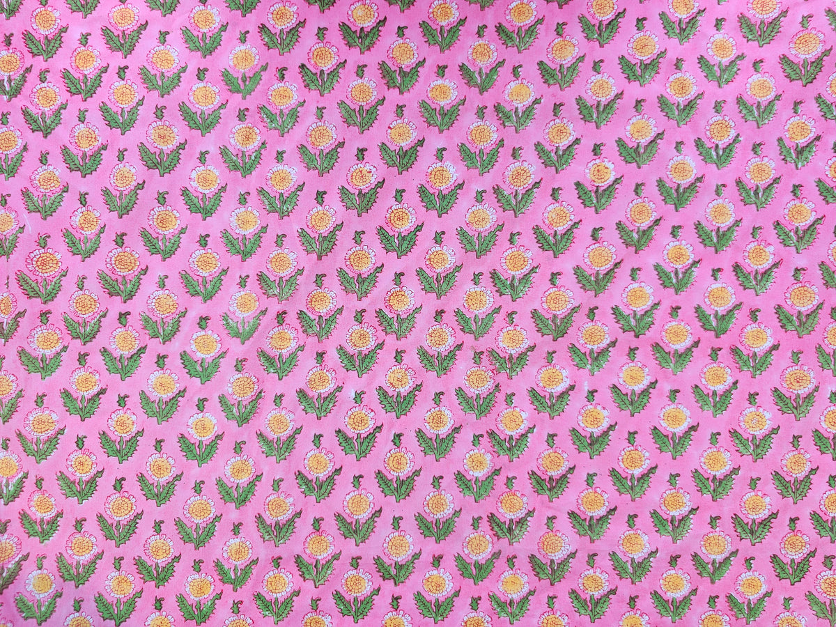 Hand Block Print Cotton Fabric – Pink Floral Motif | Pink Blossom