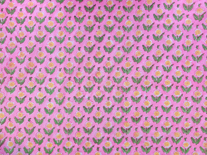 Hand Block Print Cotton Fabric – Pink Floral Motif | Pink Blossom
