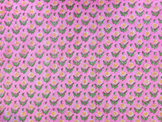 Hand Block Print Cotton Fabric – Pink Floral Motif | Pink Blossom