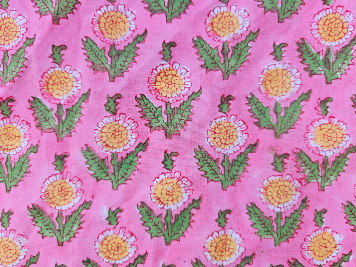 Hand Block Print Cotton Fabric – Pink Floral Motif | Pink Blossom