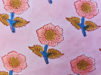 Hand Block Print Cotton Fabric – Pink Floral Motif | Blush Meadow