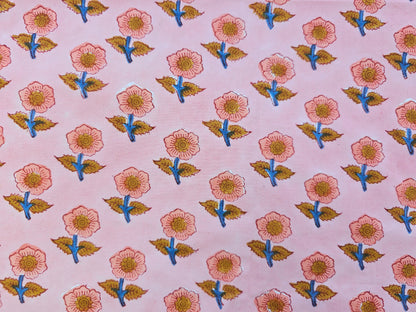 Hand Block Print Cotton Fabric – Pink Floral Motif | Blush Meadow