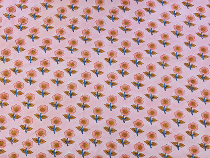 Hand Block Print Cotton Fabric – Pink Floral Motif | Blush Meadow