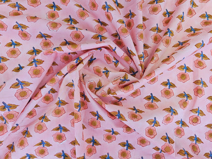 Hand Block Print Cotton Fabric – Pink Floral Motif | Blush Meadow