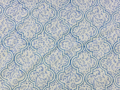 Hand Block Print Cotton Fabric – Blue Ornamental Lattice | Azure Tiles