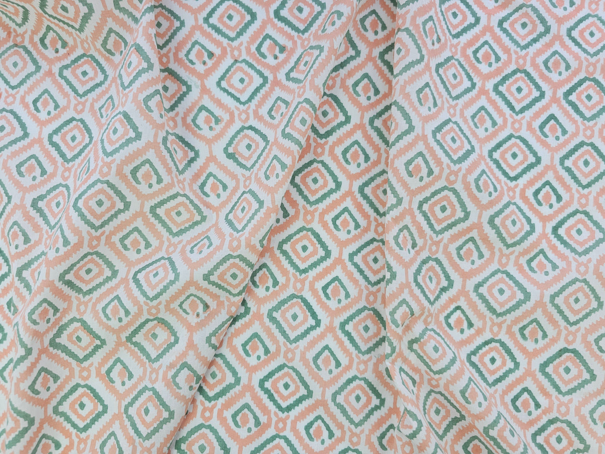 Hand Block Print Cotton Fabric – Coral Geometric | Coral Trellis