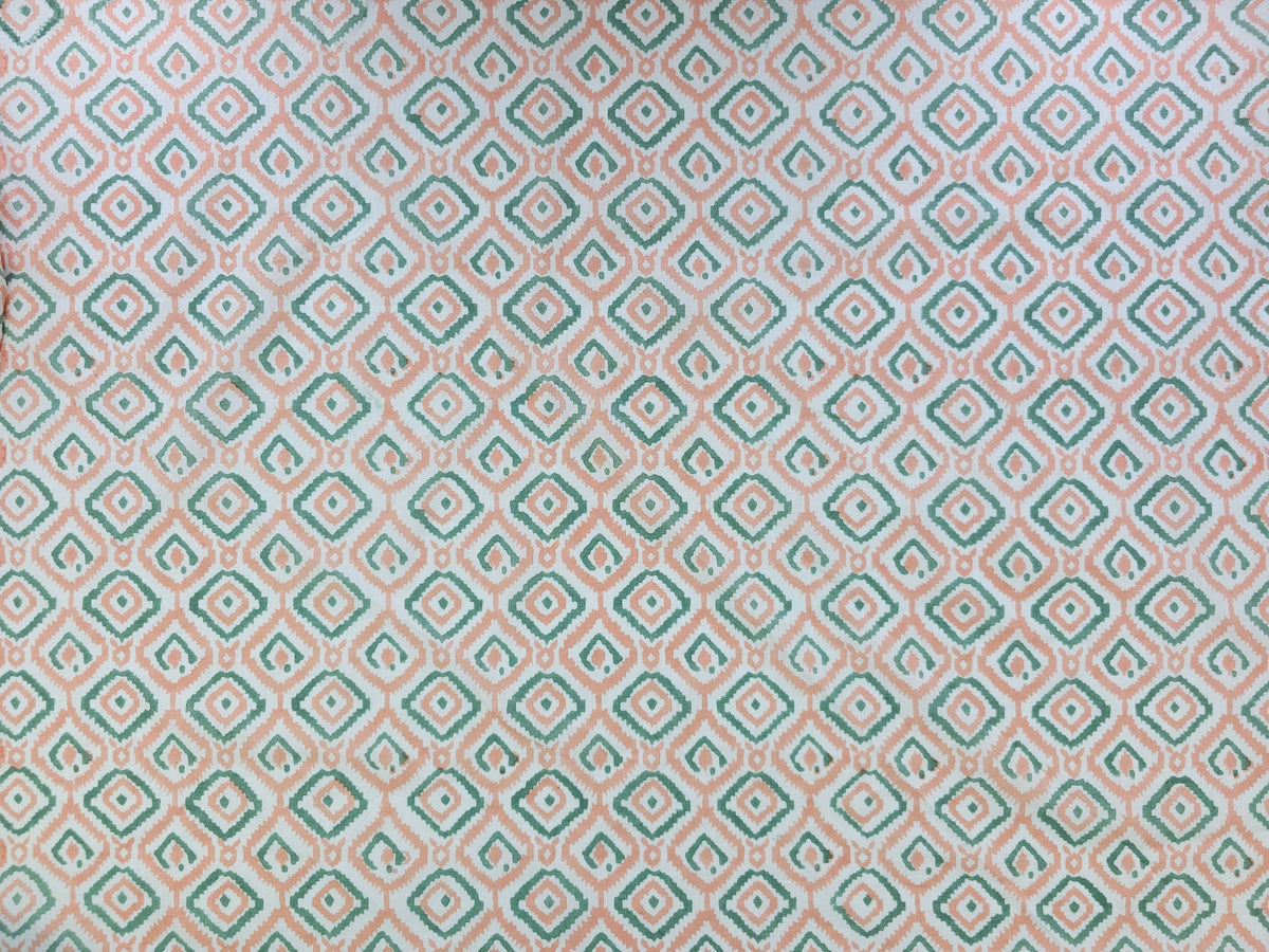 Hand Block Print Cotton Fabric – Coral Geometric | Coral Trellis