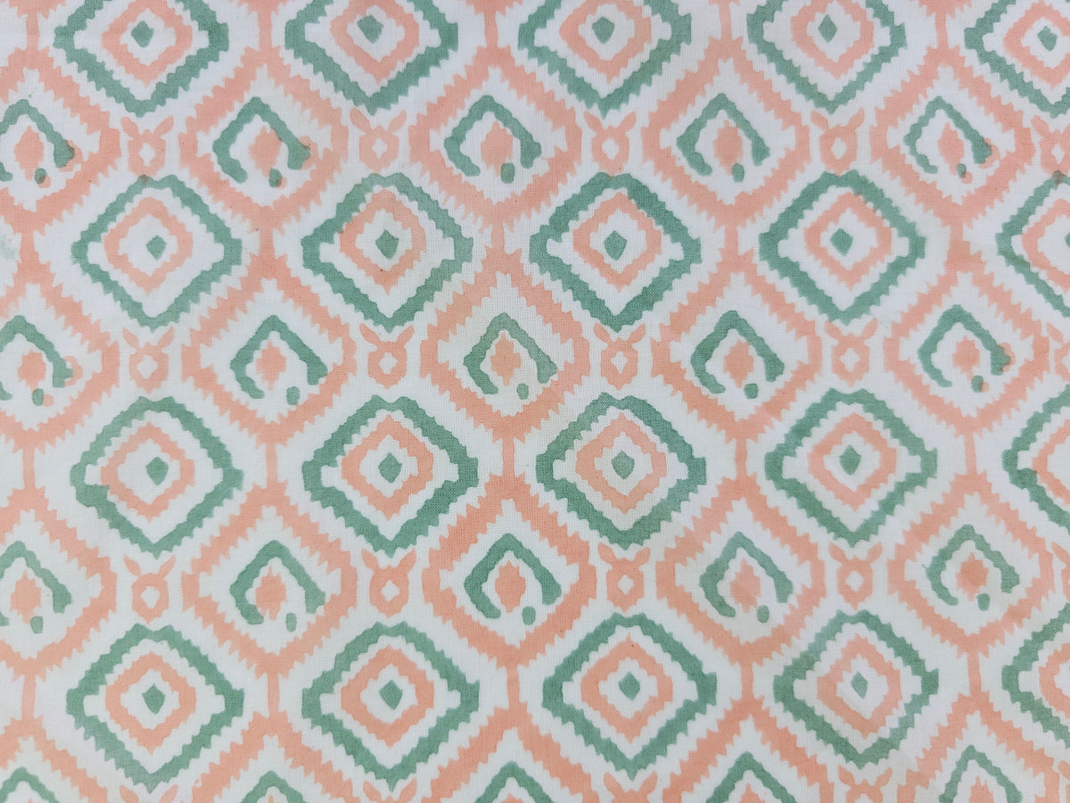 Hand Block Print Cotton Fabric – Coral Geometric | Coral Trellis
