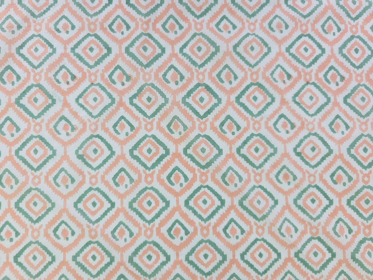 Hand Block Print Cotton Fabric – Coral Geometric | Coral Trellis