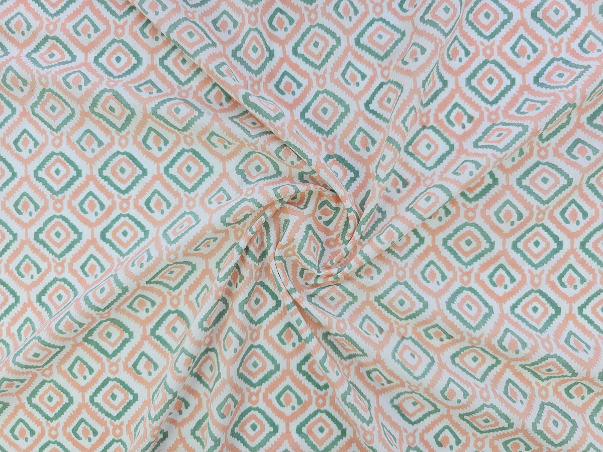 Hand Block Print Cotton Fabric – Coral Geometric | Coral Trellis
