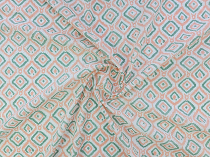 Hand Block Print Cotton Fabric – Coral Geometric | Coral Trellis