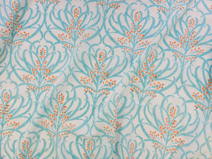 Hand Block Print Cotton Fabric – Aqua Botanical | Ocean Breeze