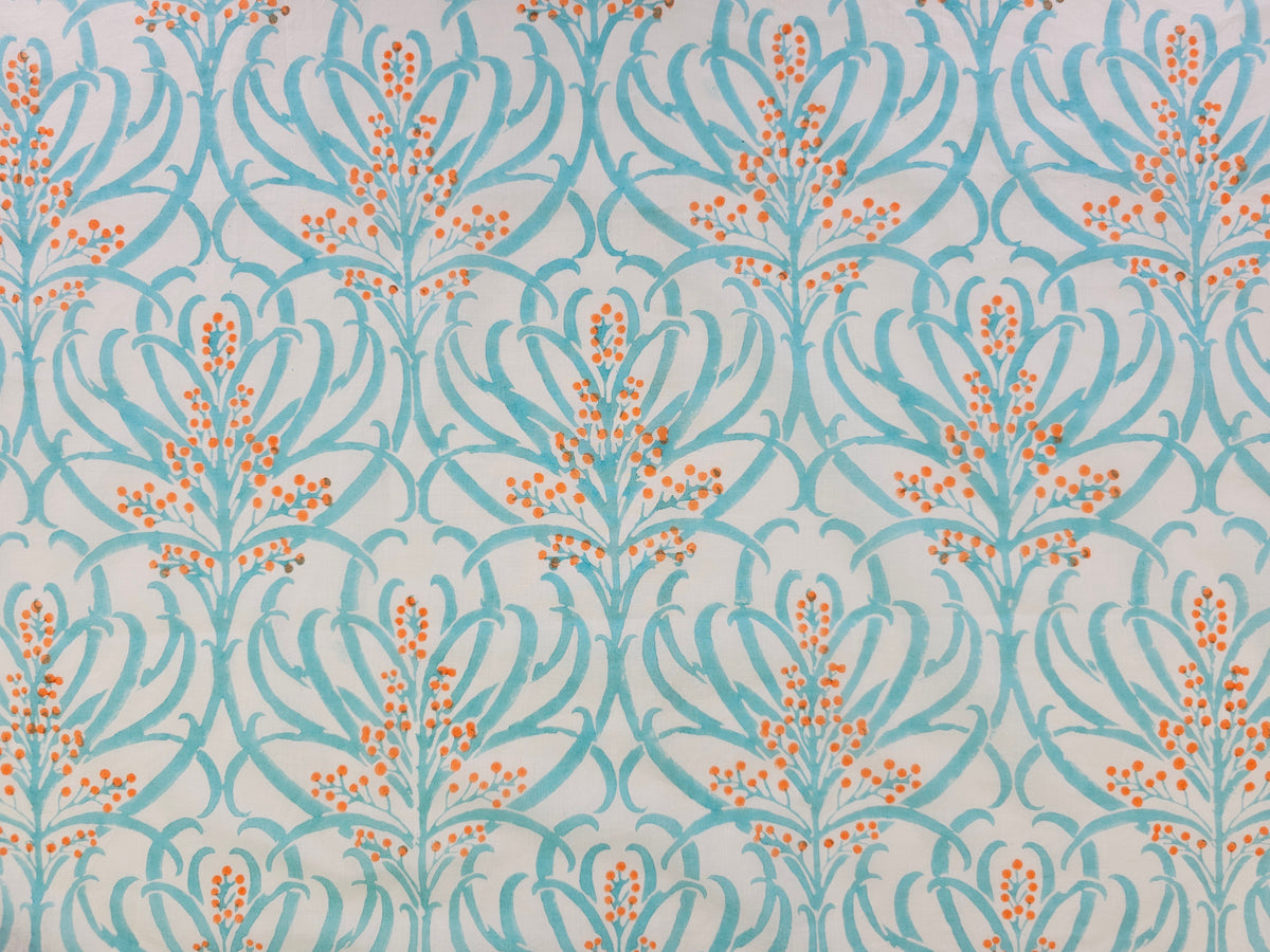 Hand Block Print Cotton Fabric – Aqua Botanical | Ocean Breeze