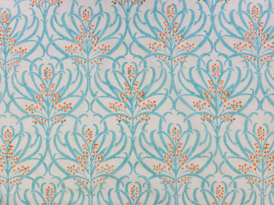 Hand Block Print Cotton Fabric – Aqua Botanical | Ocean Breeze
