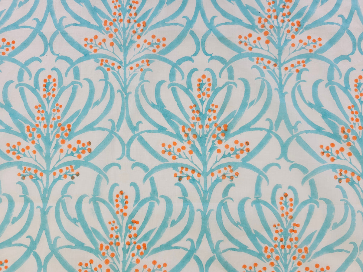 Hand Block Print Cotton Fabric – Aqua Botanical | Ocean Breeze