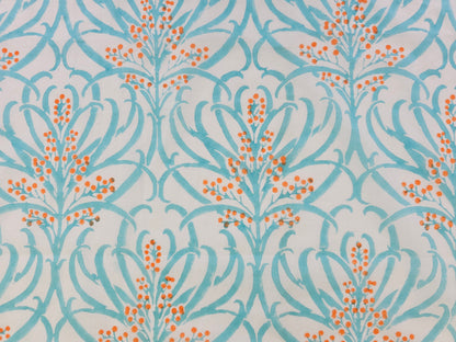 Hand Block Print Cotton Fabric – Aqua Botanical | Ocean Breeze