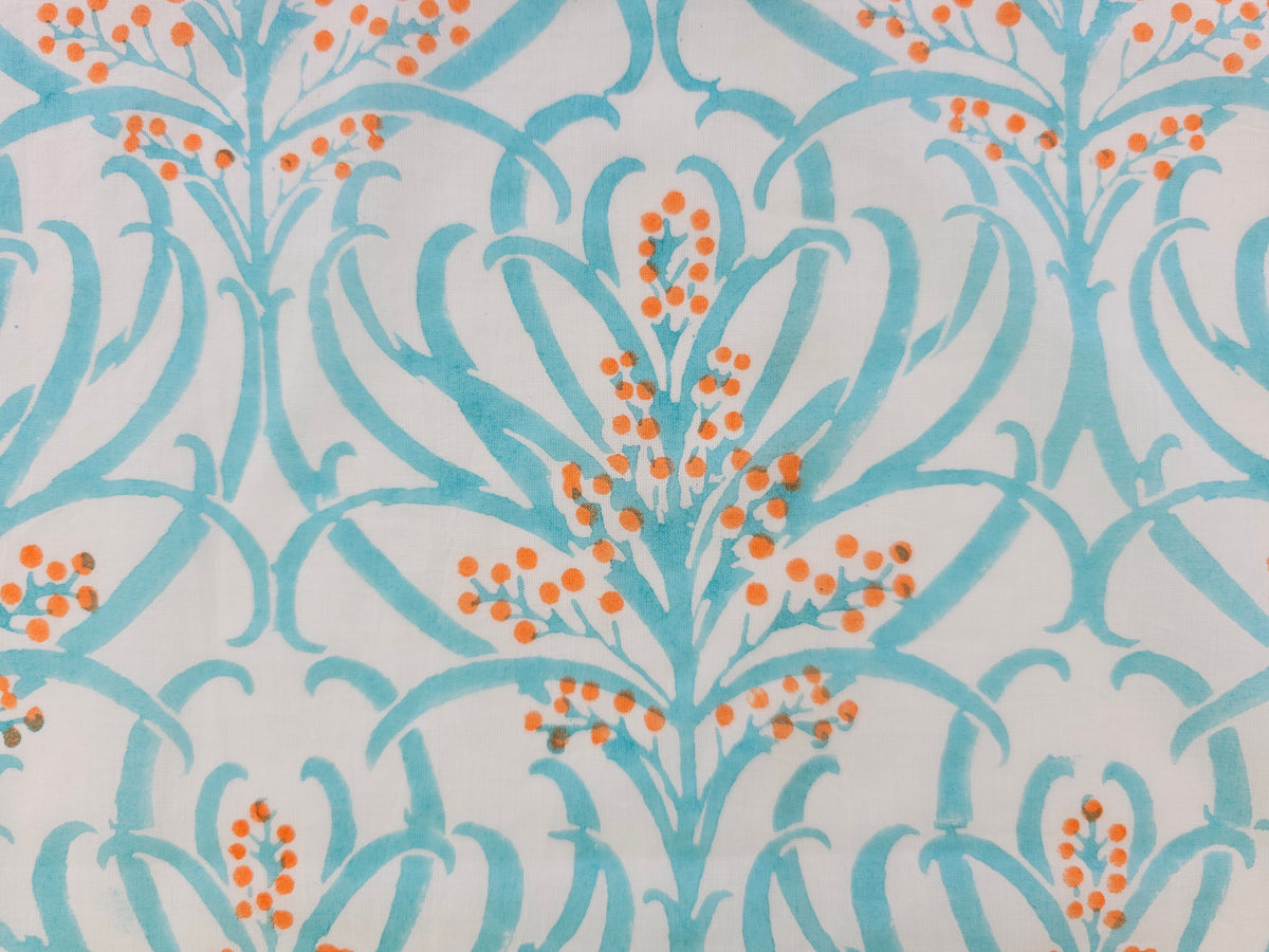 Hand Block Print Cotton Fabric – Aqua Botanical | Ocean Breeze