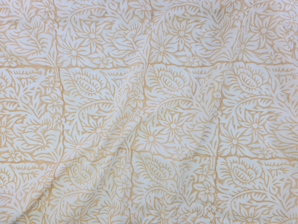 Hand Block Print Cotton Fabric – Beige Floral Vine | Sandstone Garden