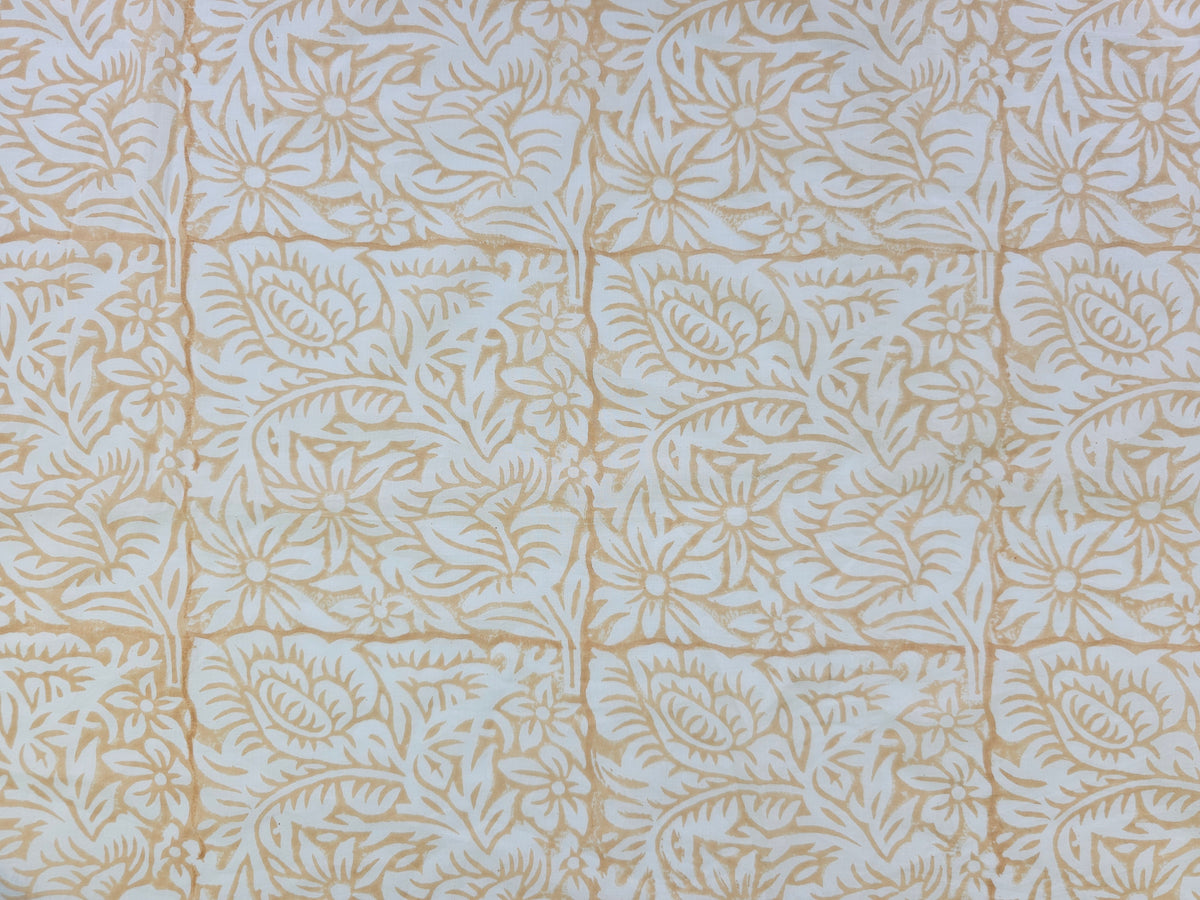Hand Block Print Cotton Fabric – Beige Floral Vine | Sandstone Garden