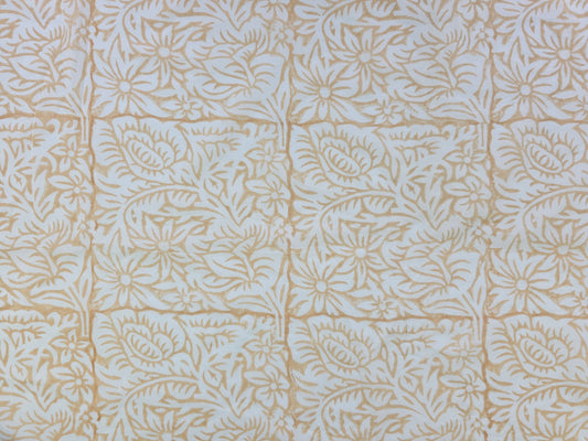 Hand Block Print Cotton Fabric – Beige Floral Vine | Sandstone Garden