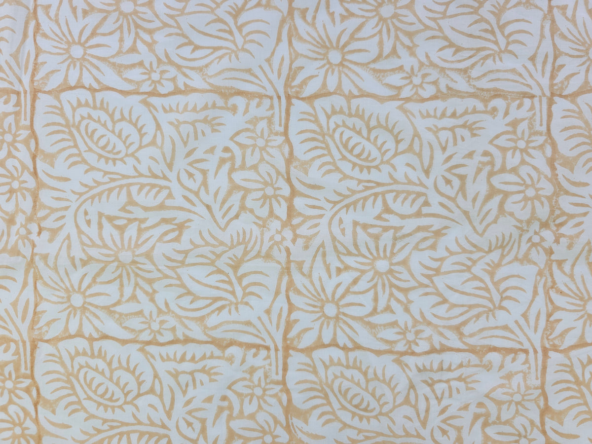 Hand Block Print Cotton Fabric – Beige Floral Vine | Sandstone Garden