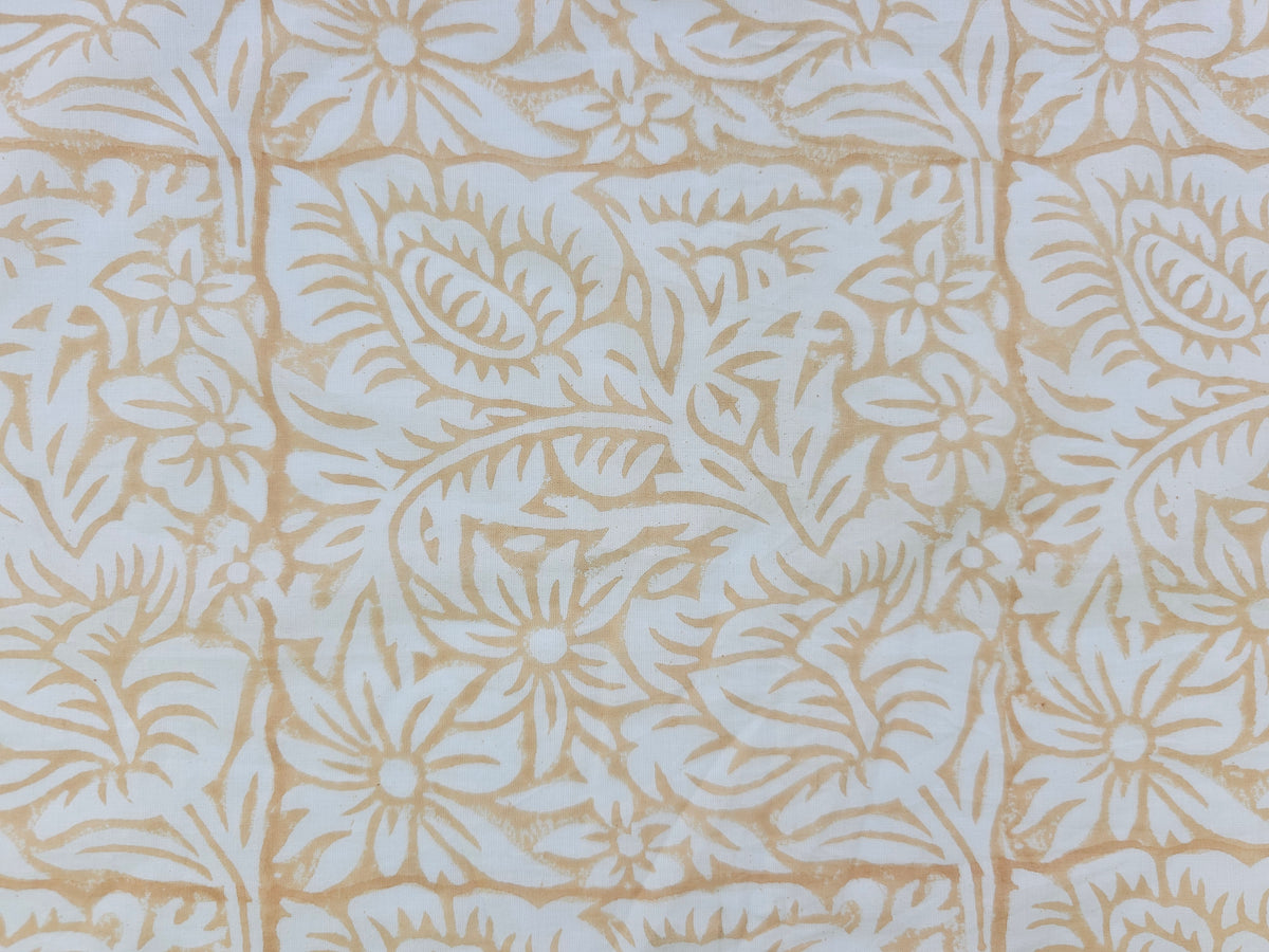 Hand Block Print Cotton Fabric – Beige Floral Vine | Sandstone Garden