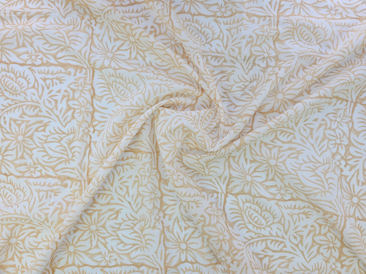 Hand Block Print Cotton Fabric – Beige Floral Vine | Sandstone Garden