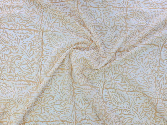 Hand Block Print Cotton Fabric – Beige Floral Vine | Sandstone Garden