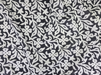 Hand Block Print Cotton Fabric – Black Floral Vine | Midnight Blossom