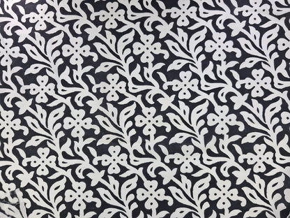 Hand Block Print Cotton Fabric – Black Floral Vine | Midnight Blossom