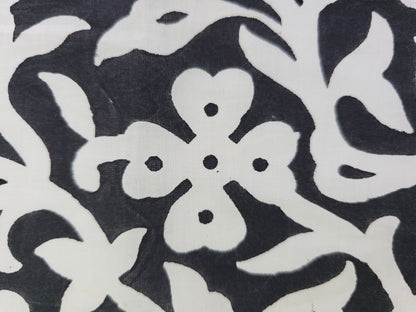 Hand Block Print Cotton Fabric – Black Floral Vine | Midnight Blossom