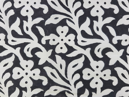 Hand Block Print Cotton Fabric – Black Floral Vine | Midnight Blossom