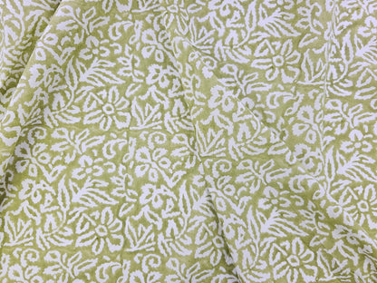 Hand Block Print Cotton Fabric – Olive Botanical Abstract | Olive Canopy