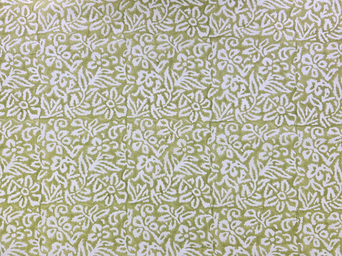 Hand Block Print Cotton Fabric – Olive Botanical Abstract | Olive Canopy