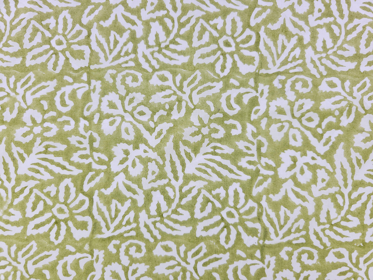 Hand Block Print Cotton Fabric – Olive Botanical Abstract | Olive Canopy
