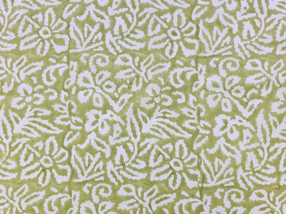 Hand Block Print Cotton Fabric – Olive Botanical Abstract | Olive Canopy