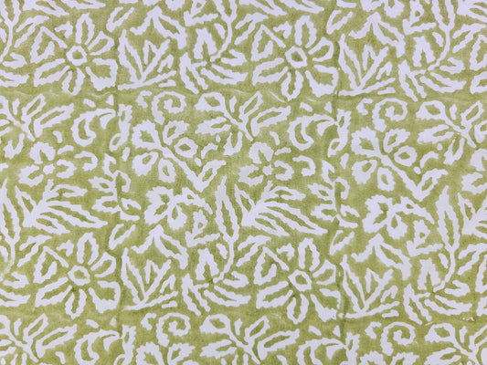 Hand Block Print Cotton Fabric – Olive Botanical Abstract | Olive Canopy